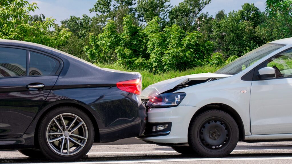 Road traffic accident. Two passenger cars collided on the road. Minor damage without injured people